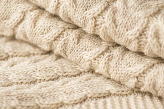 Closeup photo of knitted woolen fabric with pattern