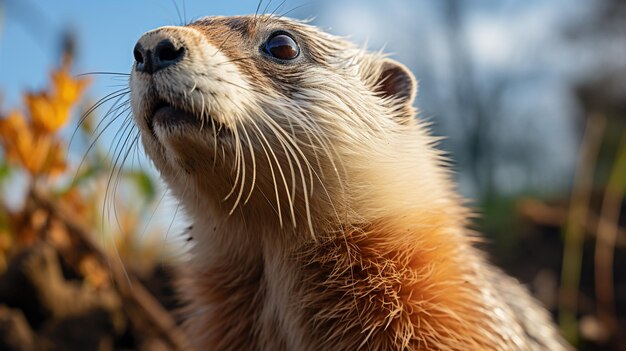 Closeup photo of a marmot looking in their habitat