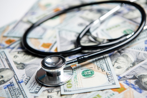 Closeup photo of medicine expenses currency medicine expenses concept