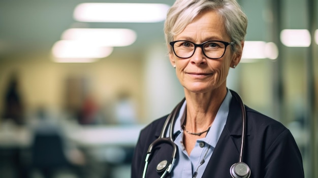 Photo closeup photo of middleaged female doctor