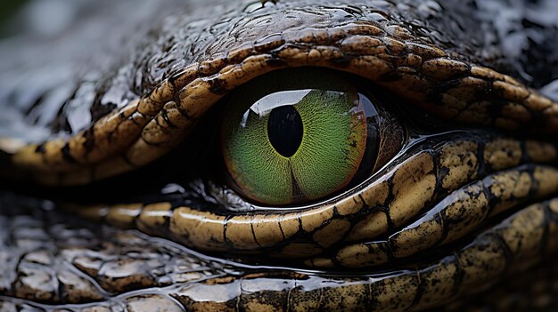 Фото Близкий снимок нильского крокодила, глядящего в любом направлении джунглей
