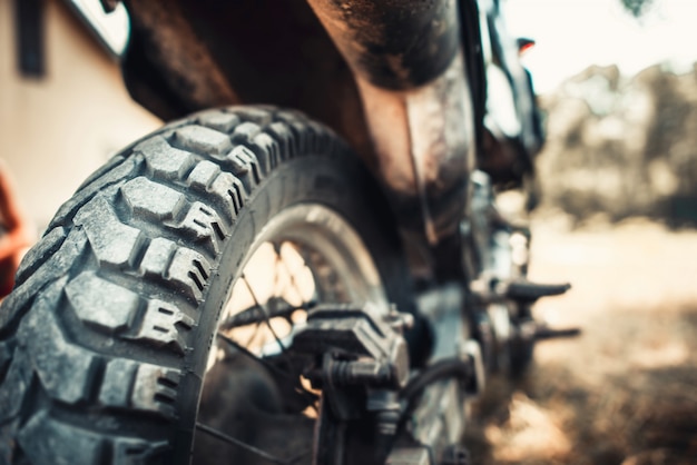 Closeup photo of offroad motor bike outdoor