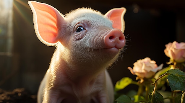 어떤 방향 을 바라보는 돼지 의 클로즈업 사진