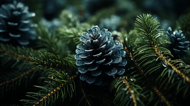 Closeup photo of pine tree leaves dark green colors