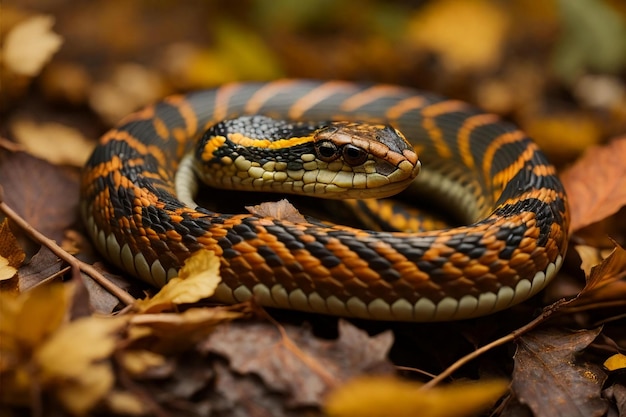 a closeup photo of a Plains garter snake