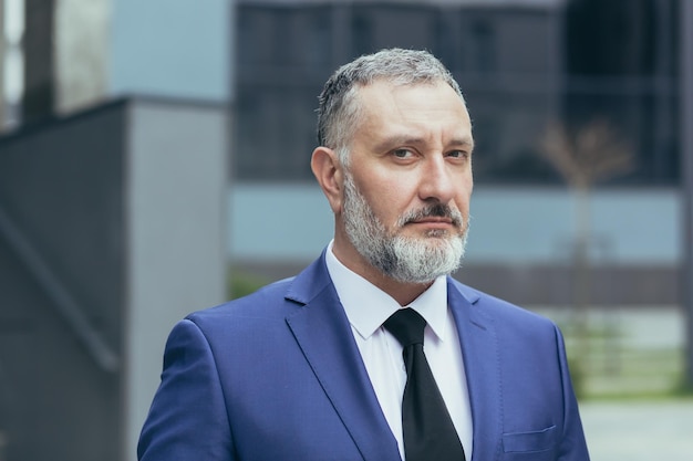 Closeup photo portrait of grayhaired successful businessman boss man concentrating and thinking