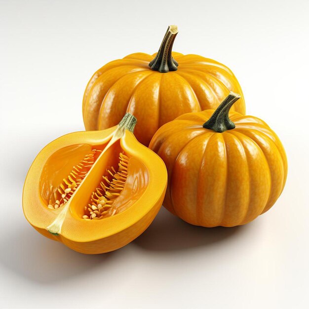 Closeup photo of pumpkin on isolated white background