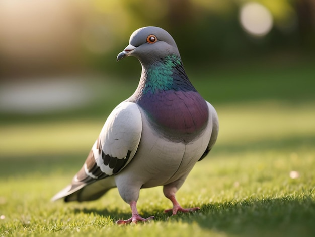 Photo closeup photo of a simple pigeon standing on green grass