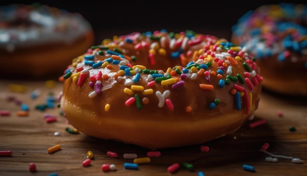 A closeup photo of the sprinkles on top of the donut Generative AI