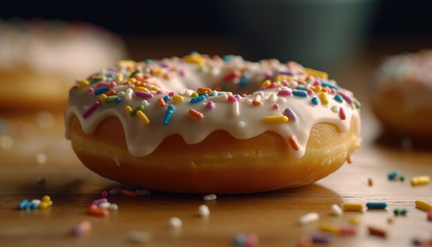 A closeup photo of the sprinkles on top of the donut Generative AI