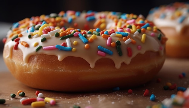 A closeup photo of the sprinkles on top of the donut Generative AI