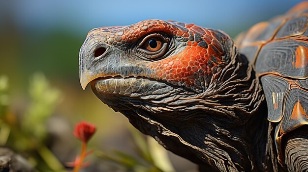 Closeup photo of a Tortoise looking in their habitat