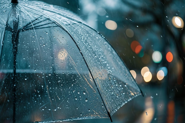 Closeup photo of an umbrella under heavy rain