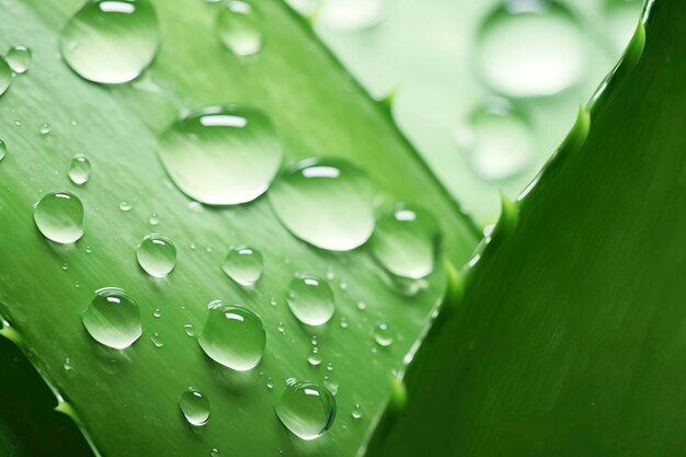 Closeup photo of water on aloe vera leaves