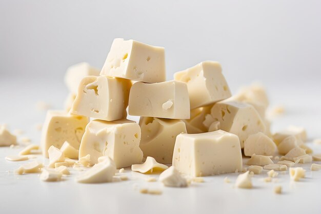 Photo closeup photo of white chocolate cubes