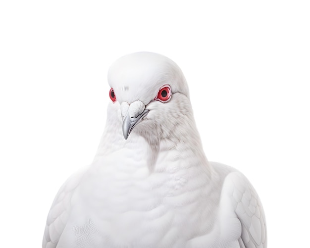 白い背景に分離された白い鳩のクローズ アップ写真