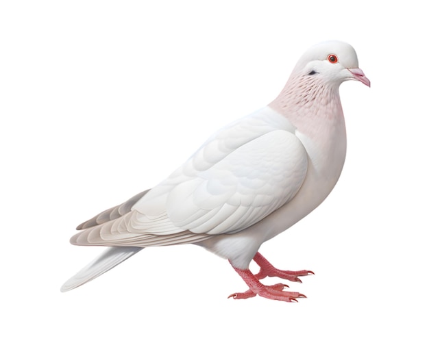 Closeup photo of a white dove isolated on a white background