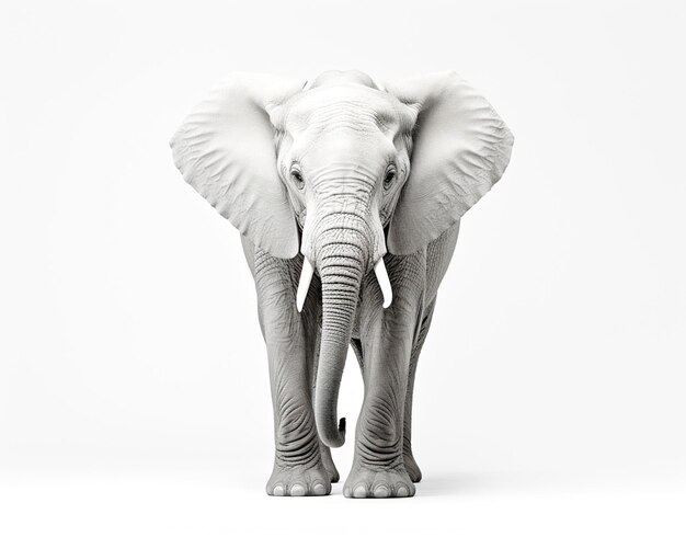 Foto foto in primo piano di un elefante selvatico bellissimo avorio grandi orecchie su uno sfondo bianco per la texture artistica pr