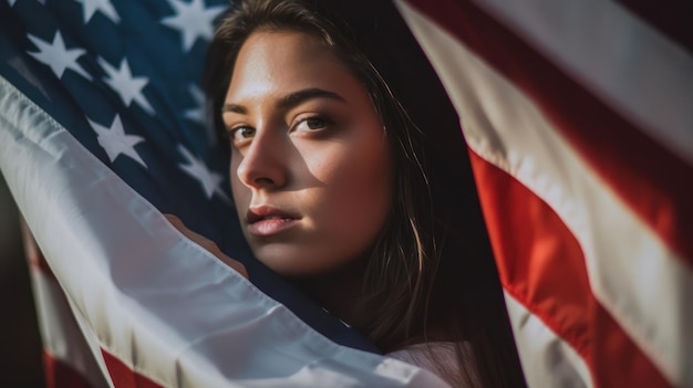 Photo a closeup photo of a a woman holds an american flag