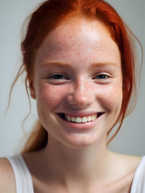 Closeup photo of a young smiling ginger woman High quality