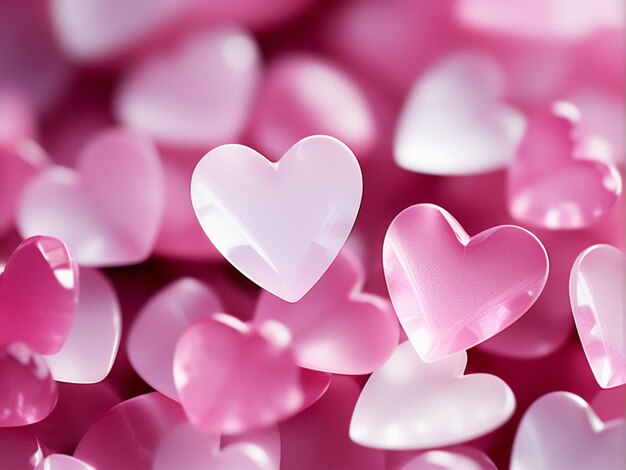 Photo a closeup photograph of blurred small crystal pink and white hearts as a background valentines day