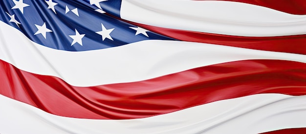 A closeup photograph shows a section of the American flag on a white background There is space