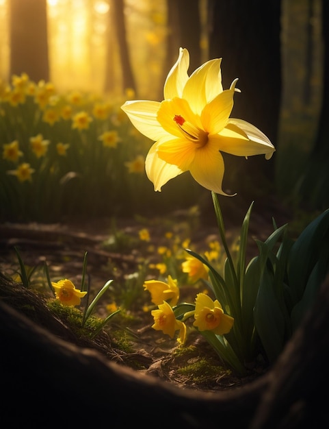 Closeup photograph of wildflowers in woodland