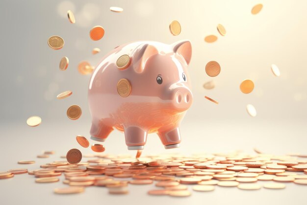 클로즈업 돼지 은행과 은 동전이 떨어지는 모습