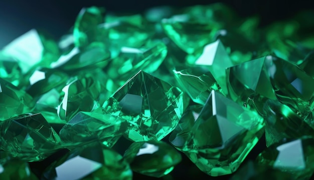 Крупный план кучи зеленых кристаллов