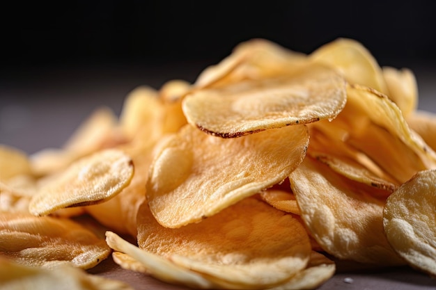 Closeup of pile of thin and crispy potato chips