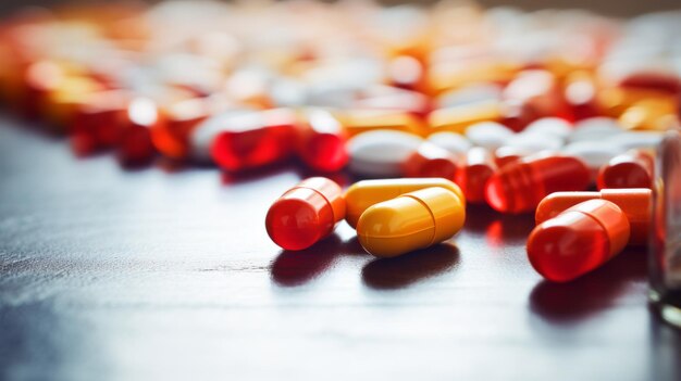 Closeup of Pills on Drugstore Table