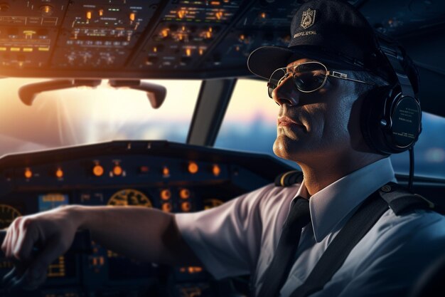 Closeup of a pilot in a cockpit illustrating Generative ai