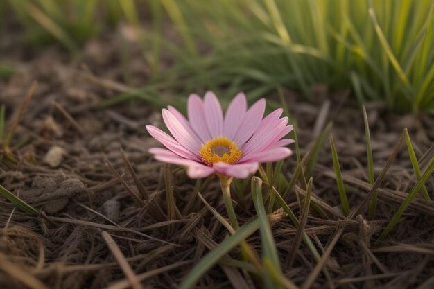 Closeup of pink cosmos flower on field