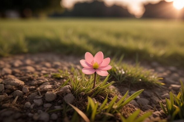 Foto close-up del fiore rosa del cosmo sul campo