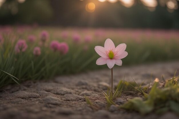 Closeup of pink cosmos flower on field