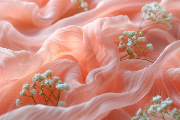 꽃 이 있는 분홍색 천 의 클로즈업