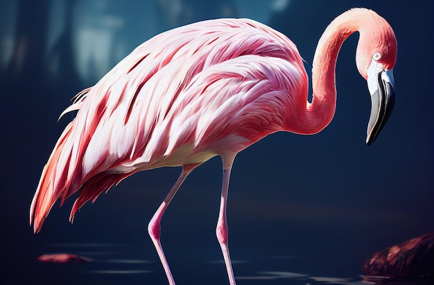 Closeup of pink flamingo bird portrait of pink flamingo digital\
art style illustration painting