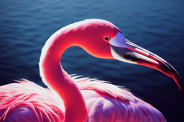 Closeup of pink flamingo bird portrait of pink flamingo digital\
art style illustration painting