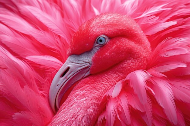 Photo closeup of a pink flamingos vibrant feathers created with generative ai