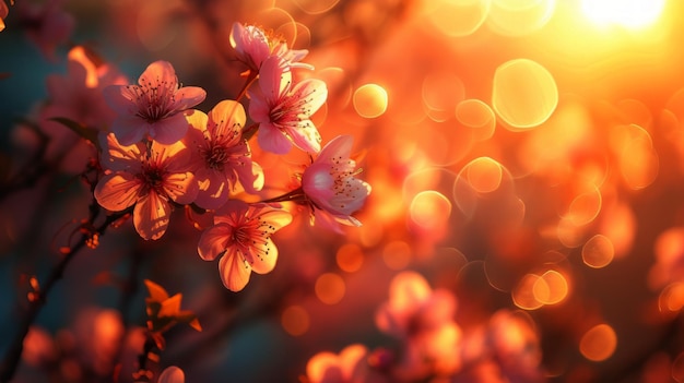 CloseUp of Pink Flowers on a Tree