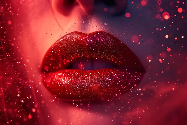 Photo closeup pink lips glitter makeup