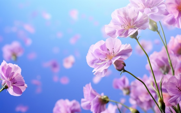 Близкий взгляд на розовые цветы пиона в поле на голубом небе