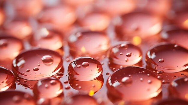 반사 표면 에 있는 분홍색 물방울 의 클로즈업