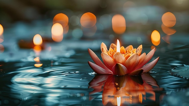 Closeup pink water lily or lotus flower with bokeh background with copy space Happy Vesak Buddha birthday