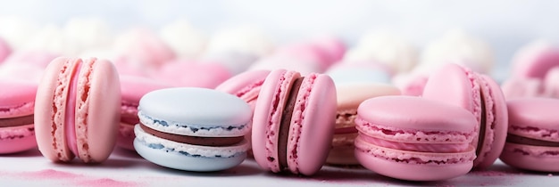 Closeup of pink and white macarons