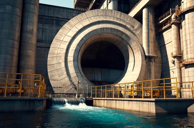 Photo closeup pipes of modern giant dam on parana river south america itaipu binacional hydroelectric powe