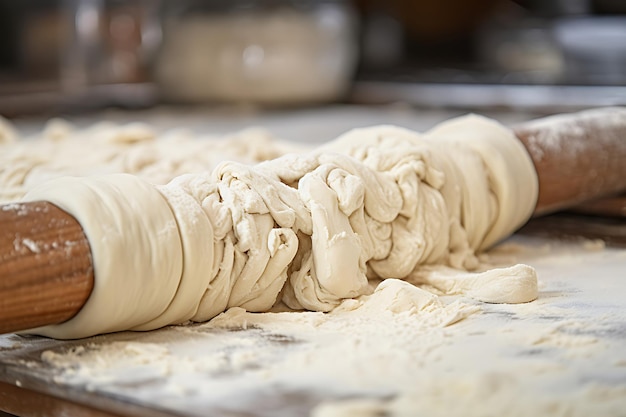 Closeup of Pizza Dough Being Rolled Out