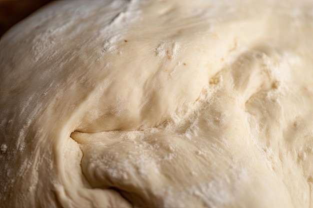Closeup of pizza dough showing off its yeasty flavor and texture created with generative ai