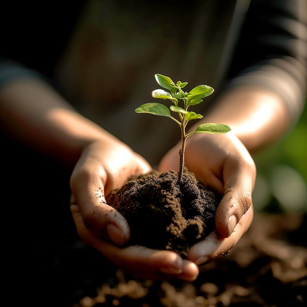 Closeup of the plant in the hands