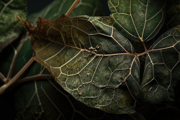 Closeup of plant leaf explosion with individual leaves in full detail